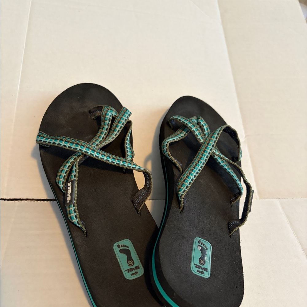 Teva Black and Turquoise Checkered Sandals